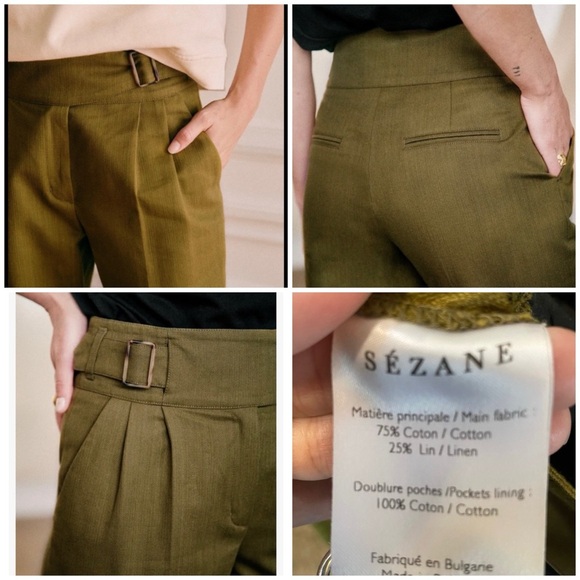 Sezane Khaki Women's Trousers - Picture 3 of 10